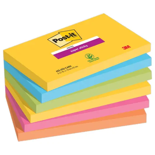 006 POST-IT® Blokken met elk 90 super sticky herpositioneerbare memoblaadjes - Diverse kleuren - 7,6 x 12,7 cm
