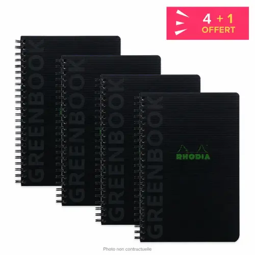 4 Rhodia-schriften van gerecycled polypropyleen + 1 gratis - 160 pagina's A5+ - Zwart - Rhodia 