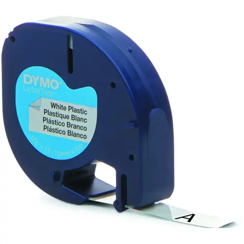 5 Letratag plastic linten - 12 mm - Zwarte tekst op witte achtergrond - Dymo