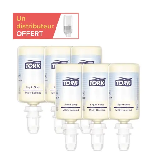 6 herlaadbare zachte en geparfumeerde zeep Tork S4 1L + 1 gratis S4 dispenser