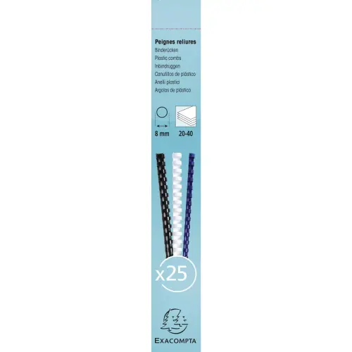 Doos 25 plast.inbindruggen 8mm A4 wit
