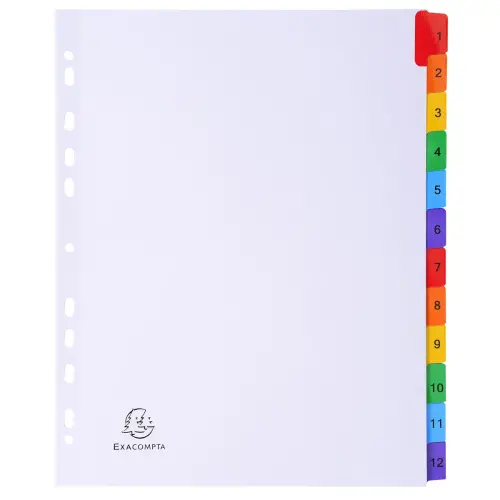 Gedrukte digitale tabbladen wit karton 160 g - 12 posities - A4 Maxi - Wit - Exacompta 