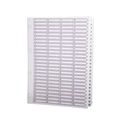 Bedrukte tabbladen met gelamineerde tabs - 100 tabs van 1 tot 100 - A4 - Wit - Exacompta