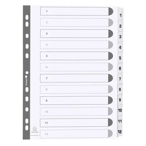 Gedrukte tabbladen met gelamineerde tabs - 12 tabs 1 tot 12 - A4 - Wit - Exacompta