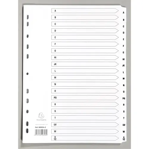 Tabbladen bedrukt met gelamineerde tabs - 20 AZ-tabs - A4 - Wit - Exacompta