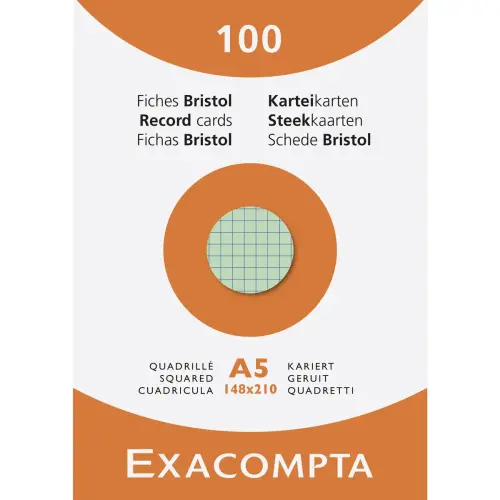 Doos van 100 fiches - geruit bristol 5 x 5 niet-geperforeerd 148 x 210 mm - Gemengde kleuren - Exacompta