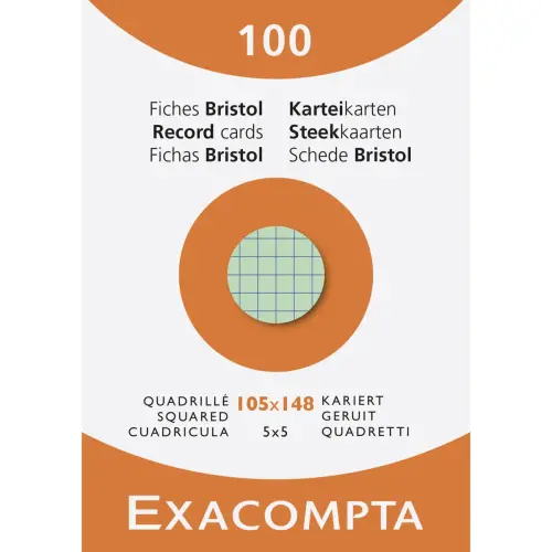 Etui van 100 kaarten - geruit bristol 5 x 5 105 x 148 mm - Assortimente kleuren - Exacompta