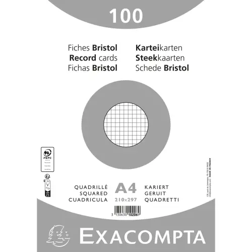 Pakje van 100 kaartjes onder folie - geruit bristol 5 x 5 niet-geperforeerd 210 x 297 mm - Wit - Exacompta