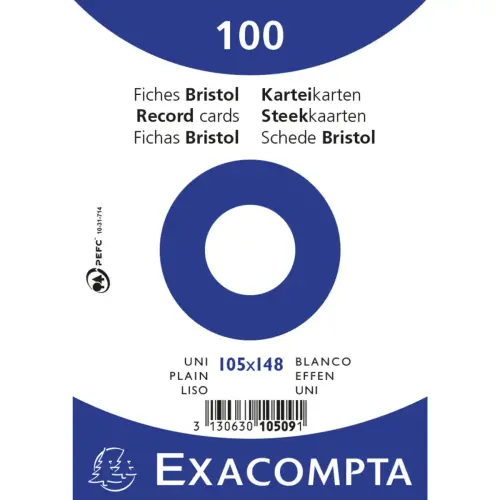 Pak van 100 kaarten onder folie - effen bristol niet-geperforeerd - 105 x 148 mm - Wit - Exacompta 