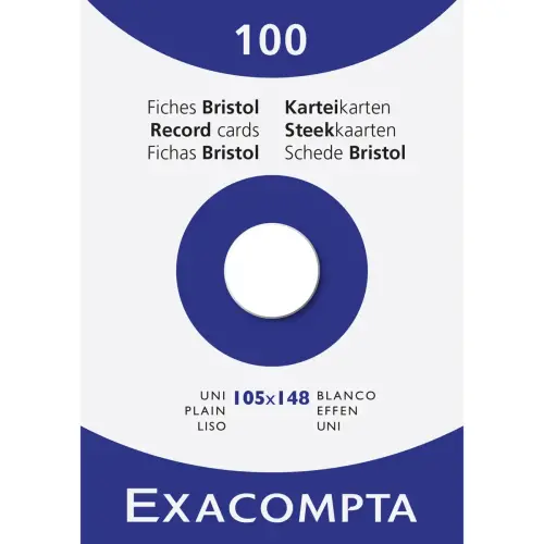 Etui van 100 kaartjes - effen niet-geperforeerd bristol 105 x 148 mm - Wit - Exacompta