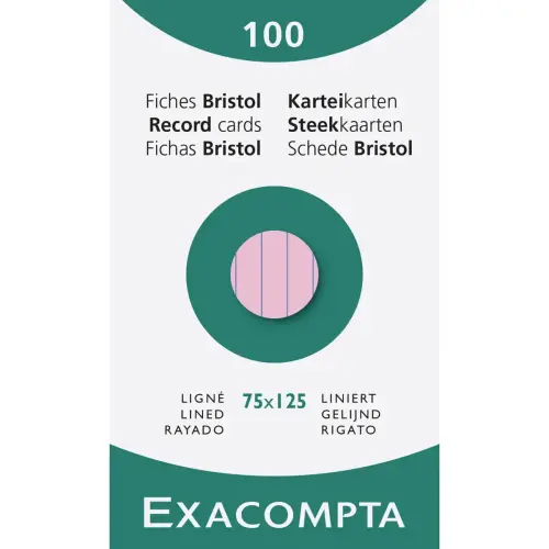 Etui van 100 kaartjes - gelinieerd bristol, niet geperforeerd 75 x 125 mm - Roze - Exacompta