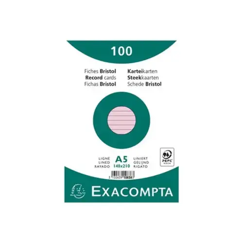 Pak van 100 kaartjes onder folie - gelinieerd bristol niet-geperforeerd 148 x 210 mm - Roze - Exacompta