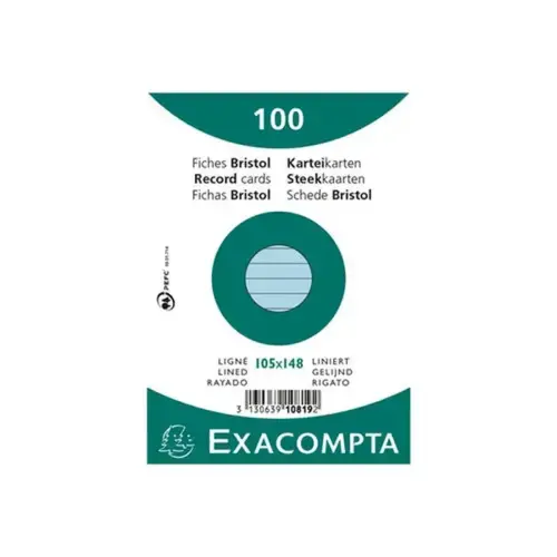 Pak van 100 kaartjes onder folie - gelinieerd bristol niet-geperforeerd 105 x 148 mm - Azur - Exacompta