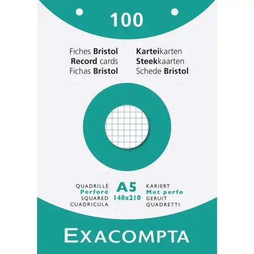 Doosje van 100 kaartjes - geruit bristolpapier 5 x 5 geperforeerd 148 x 210 mm - Wit - Exacompta