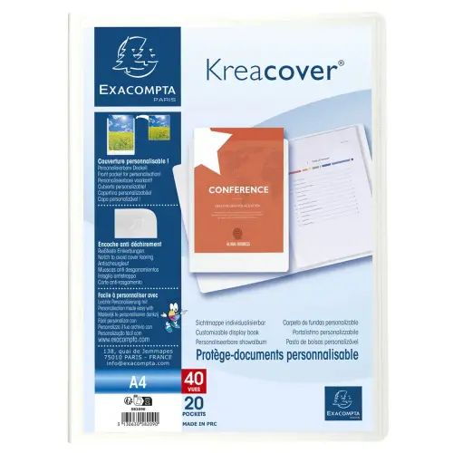 Kreacover® harde polypropyleen documentbeschermers 40 vakken - A4 - Wit - Exacompta