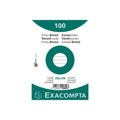 Pak 100 kaarten onder folie - gelinieerd niet-geperforeerd - 105 x 148 mm - Wit - Exacompta