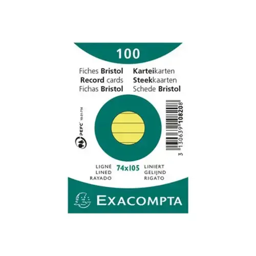 Pak van 100 kaarten in folie - gelinieerd bristol, niet geperforeerd 74 x 105 mm - Geel - Exacompta
