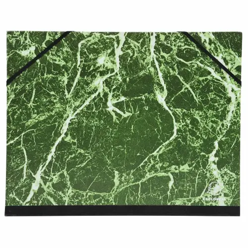 Tekendoos marmerpapier gelakt met elastieken 26 x 33 cm - Voor formaten A4 en 24 x 32 cm - Groen - Exacompta
