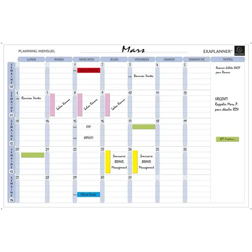 Maandelijkse magnetische planning - teksten in het Frans - Wit - Exacompta