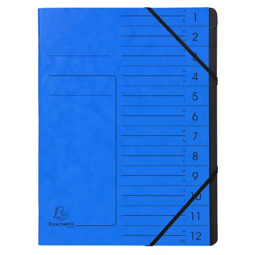 12-vaks steekmap met zwarte binnenkant - Blauw - Exacompta 