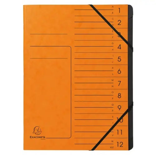 Sorteerder met nietjes 12 vakken, binnenzijde zwart - Oranje - Exacompta