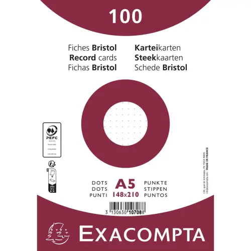 100 Bristolkaarten - 148 x 210 - Gelijnd met stippen - Exacompta