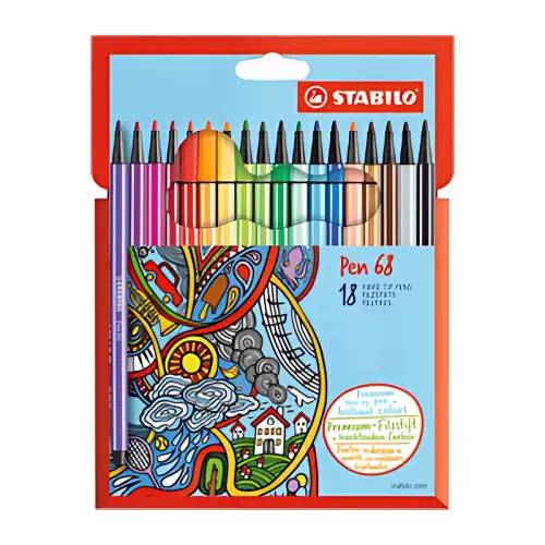 STABILO Pen 68 viltstift, kartonnen etui met 18 stuks 