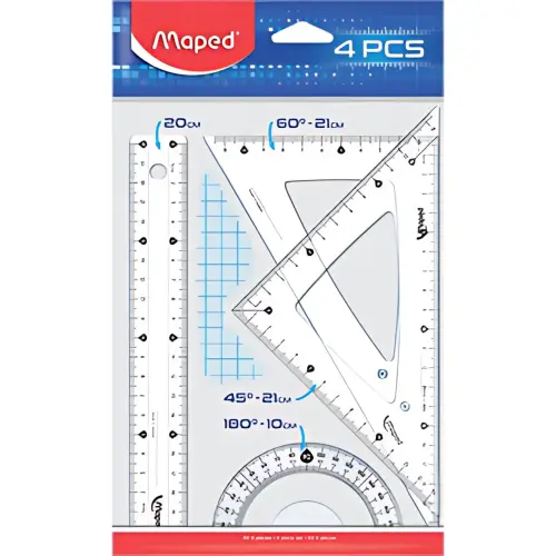 MAPED Meetkundeset Medium Start 242, 4-delig, transparant