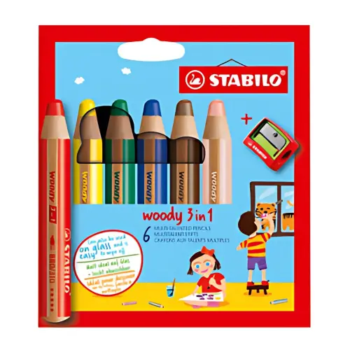 Multi-talent potlood woody 3-in-1 - kartonnen etui van 6 - Stabilo