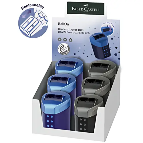 6 FABER-CASTELL Dubbele puntenslijper RollOn DOTS, display 
