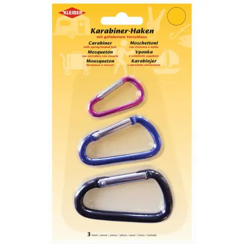 Karabijnhaak, set van 3, assorti kleuren - Kleiber 