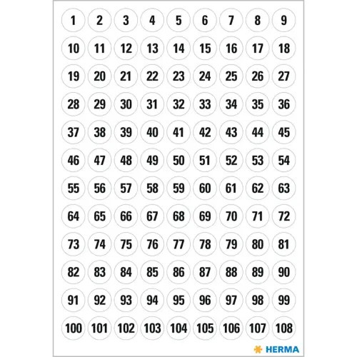 Cijferstickers 1-540, diameter: 8 mm, wit - Herma