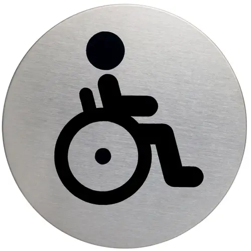 Pictogram 'Heren WC', diameter: 83 mm, zilver - Duurzaam
