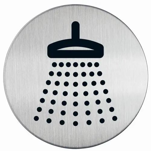 Pictogram 'Douche', diameter: 83 mm, zilver - Duurzaam