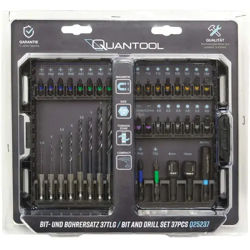 Set bitjes en boren, doos met 37 stuks - Quantool 