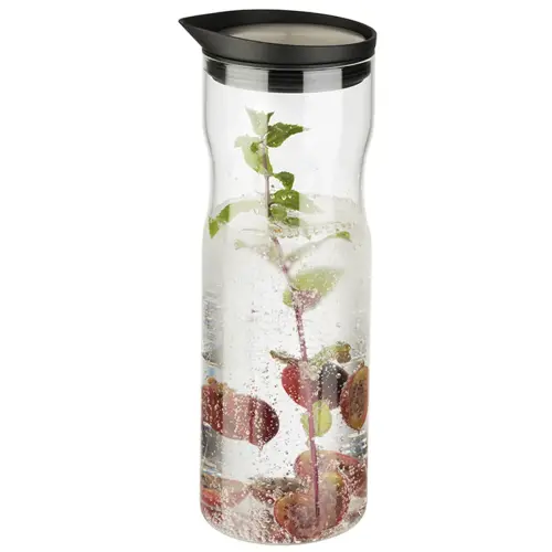 Glazen karaf met deksel, 1 liter, glas/roestvrij staal - APS