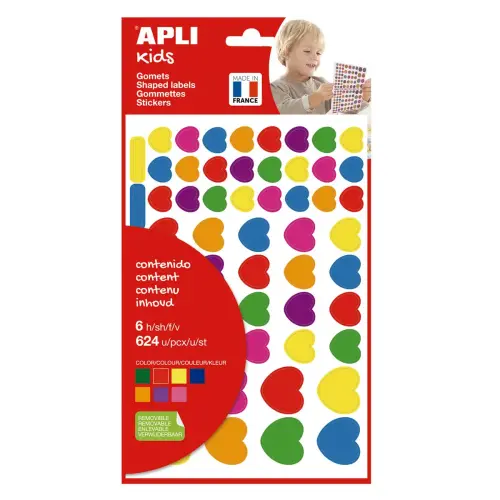 Multikleurige hartstickers - 624 stuks - Apli 