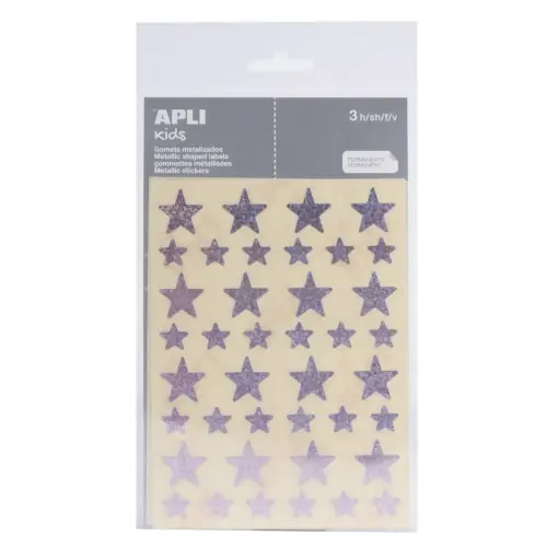 Sterstickers 12,5 en 19,5 mm roze holografisch, 3 vellen - Apli