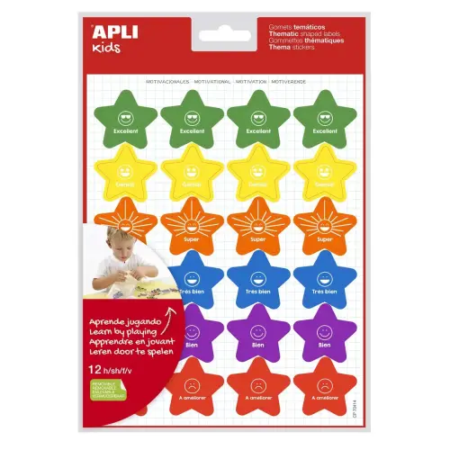 Motiverende stickers met teksten en bijpassende kleuren 12 vellen - Apli 