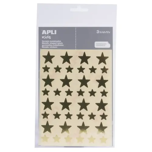 Sterstickers 12,5 en 19,5 mm metallic goud 3 vellen - Apli 