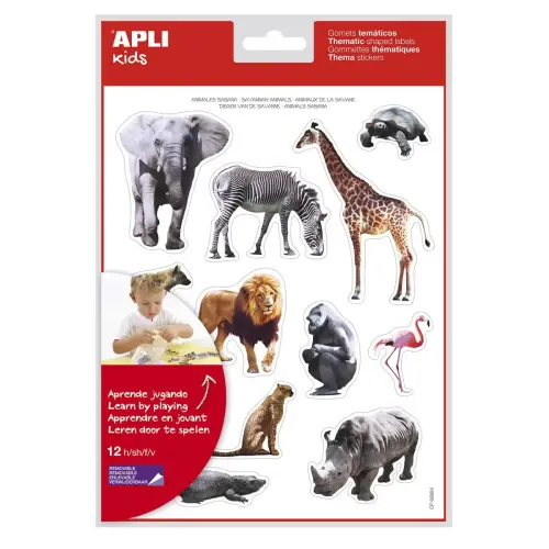 Realistische thematische stickers De dieren van de savanne 12 vellen - Apli