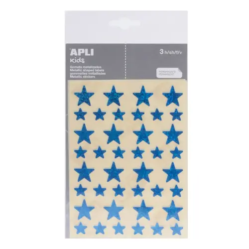 Sterstickers 12,5 en 19,5 mm blauw holografisch 3 vellen - Apli