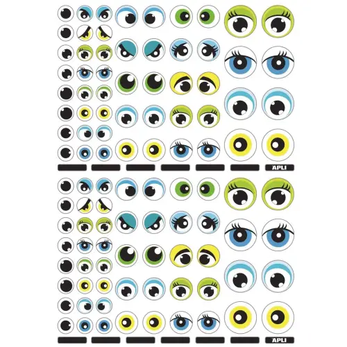 Themagegommetjes Blauwe/groene ogen 3 vellen - Apli