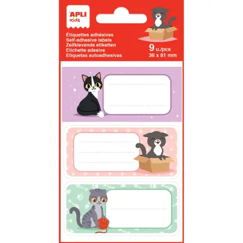 Schoollabels met schattige katten - 3 ontwerpen - 9 stuks - Apli