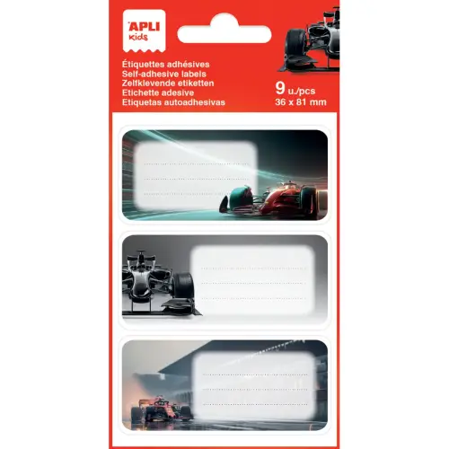 Schoollabels raceauto's - 3 motieven - 9 stuks - Apli
