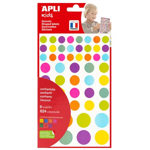 Ronde gommetjes in felle kleuren, 6 vellen - Apli 