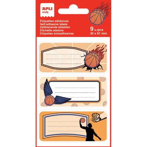 Schoollabels basketbal - 3 ontwerpen - 9 stuks - Apli