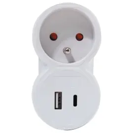Meervoudige stekkerblok - 1 stopcontact en 2 USB-poorten 