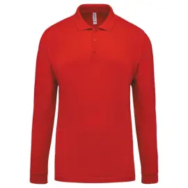 Heren lange mouwen piqu&eacute; polo rood maat L - TOPTEXT 