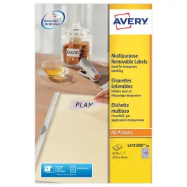 25  Vellen afneembare etiketten AVERY 25,4x10mm 4725 etiketten/doos 